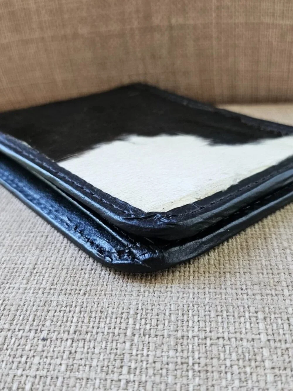 Handmade Wallet Billfold Black/White Real Hair Fur Cowhide Cardholder Purse New
